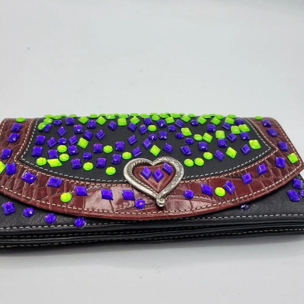 Brighton Multi Colored Bejeweled Wallet Purse Missing Strap Boho Dressy - Picture 11 of 12